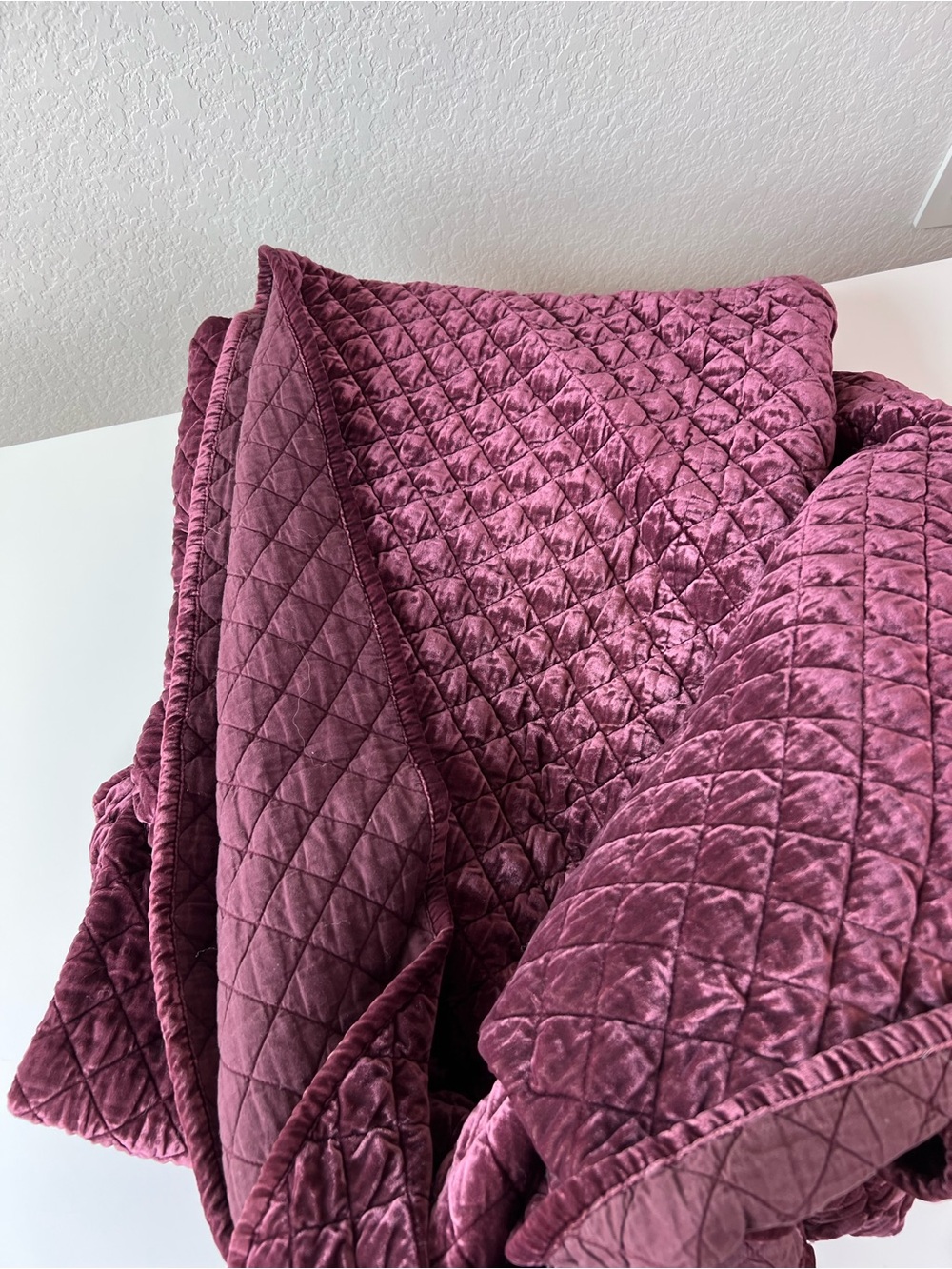 West Elm Velvet Quilt Deep purple 88 x 92 full / queen - Picture 2 of 7